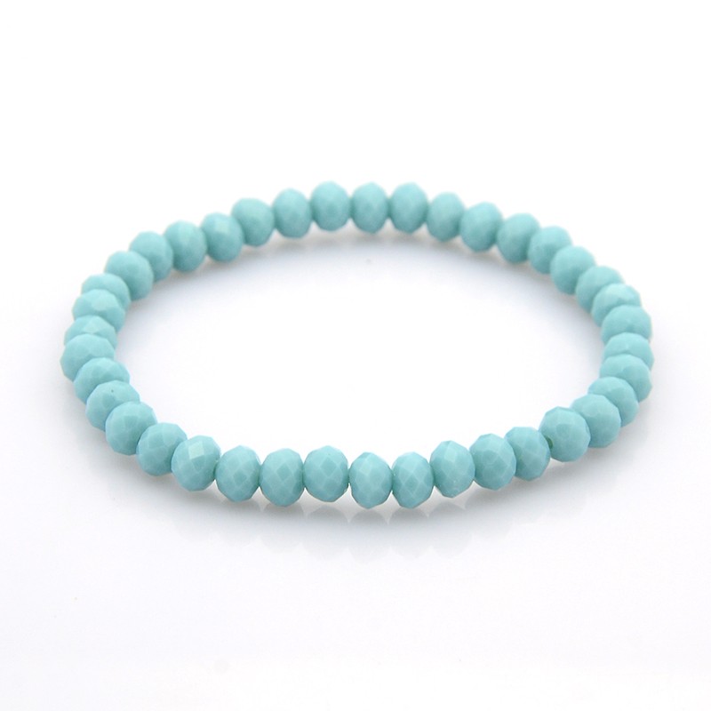 PandaHall Opaque Solid Color Crystal Glass Rondelle Beads Stretch Bracelets, PaleTurquoise, 65mm Glass Cyan