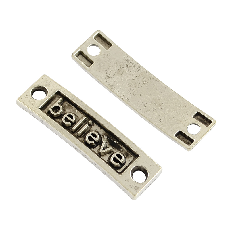 PandaHall Tibetan Style Alloy Rectangle with Believe Links, Lead Free & Nickel Free, Antique Silver, 9.5x35x2mm, Hole: 2.5mm Alloy Rectangle