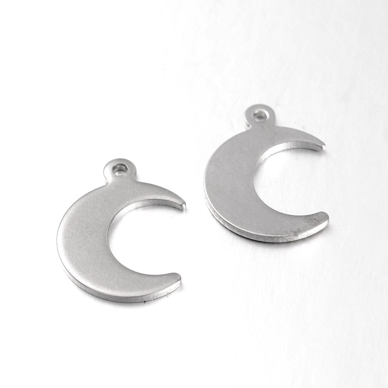 PandaHall Moon 304 Stainless Steel Pendants, Stainless Steel Color, 16x11x1mm, Hole: 1mm Stainless Steel Moon