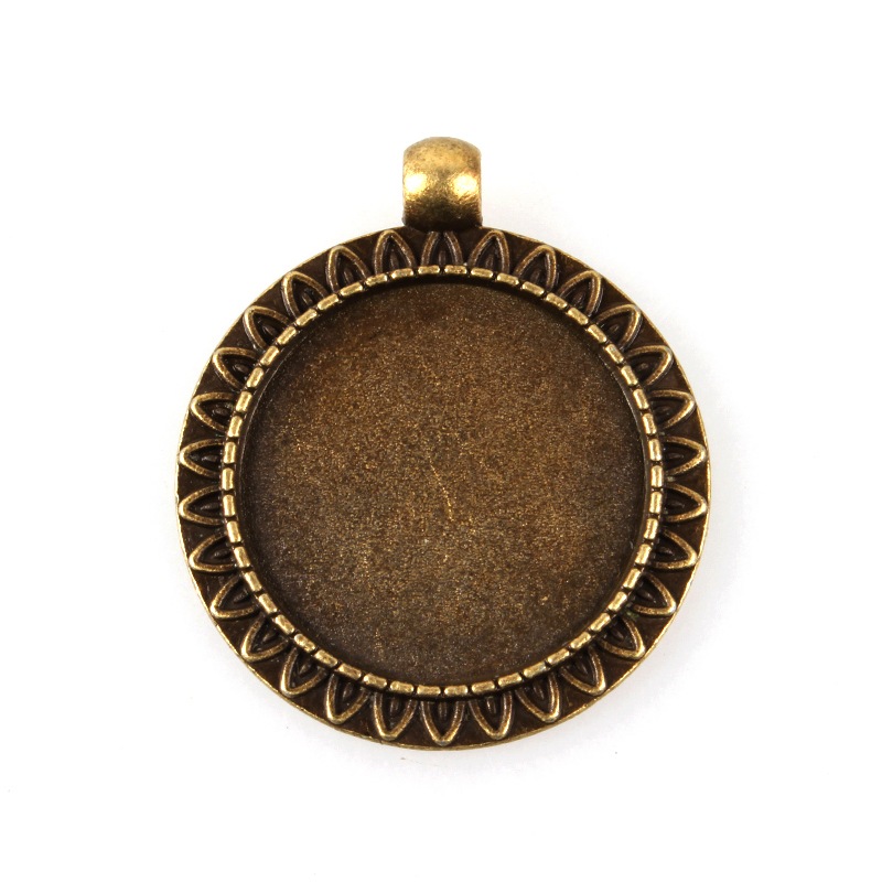PandaHall Vintage Tibetan Alloy Pendant Cabochon Bezel Settings, Nickel Free, Antique Bronze, Flat Round Tray: 25mm; 38x33x6mm, Hole: 4mm...