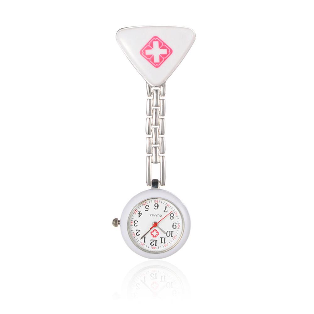 PandaHall Alloy Red Cross Nurse Table Pocket Watches, with Alloy Enamel Triangle Table, Metal Chains and Iron Clips, White, 86mm; Watch Head...
