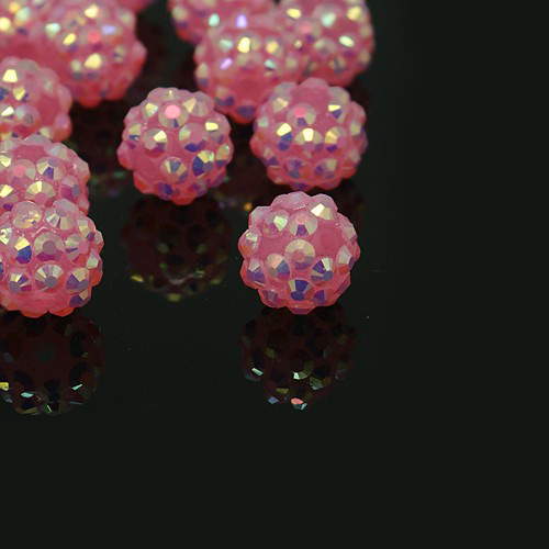 PandaHall Chunky Resin Rhinestone Beads, Resin Round Beads, Pink, 12mm, Hole: 3mm Resin+Rhinestone Round Pink