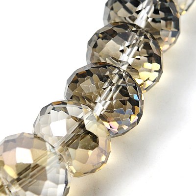 PandaHall Faceted Rondelle Electorplated Glass Beads, Rainbow Plated, DarkKhaki, 16x10mm Glass Rondelle Yellow