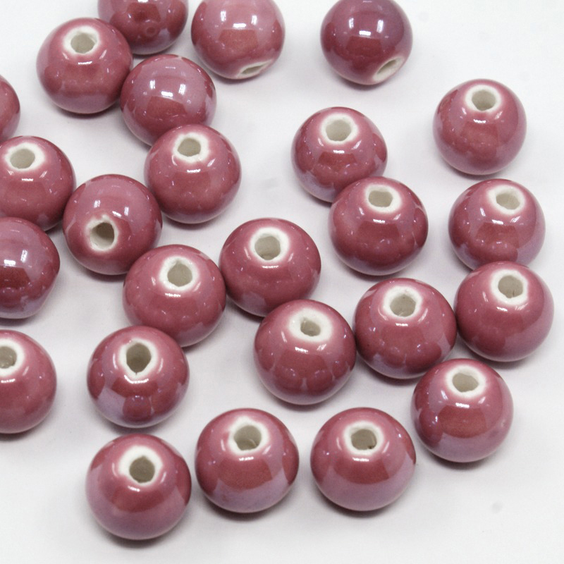 PandaHall Pearlized PaleVioletRed Handmade Porcelain Round Beads, 10mm, Hole: 2~3mm Porcelain Round Pink