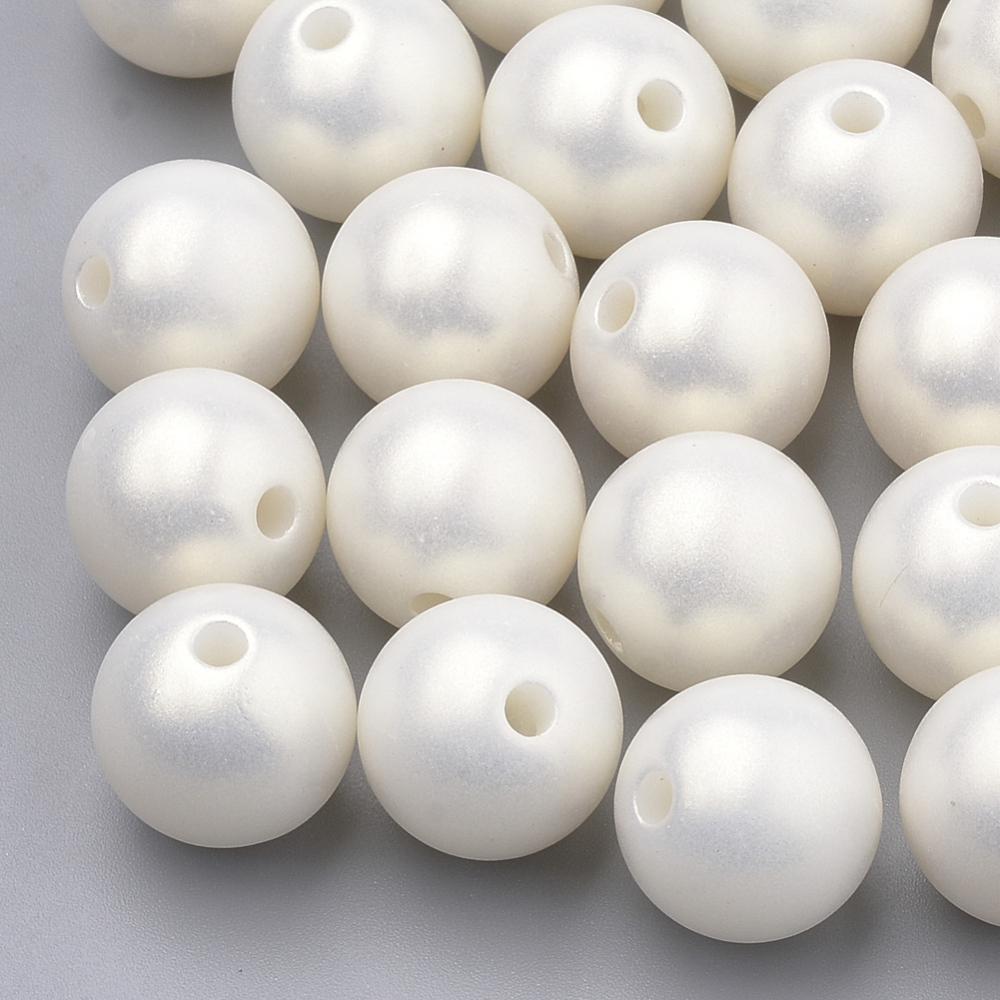 PandaHall Spray Painted Style Acrylic Beads, Rubberized, Round, Ivory, 8mm, Hole: 1mm; about 1800pcs/500g Acrylic Round Ivory