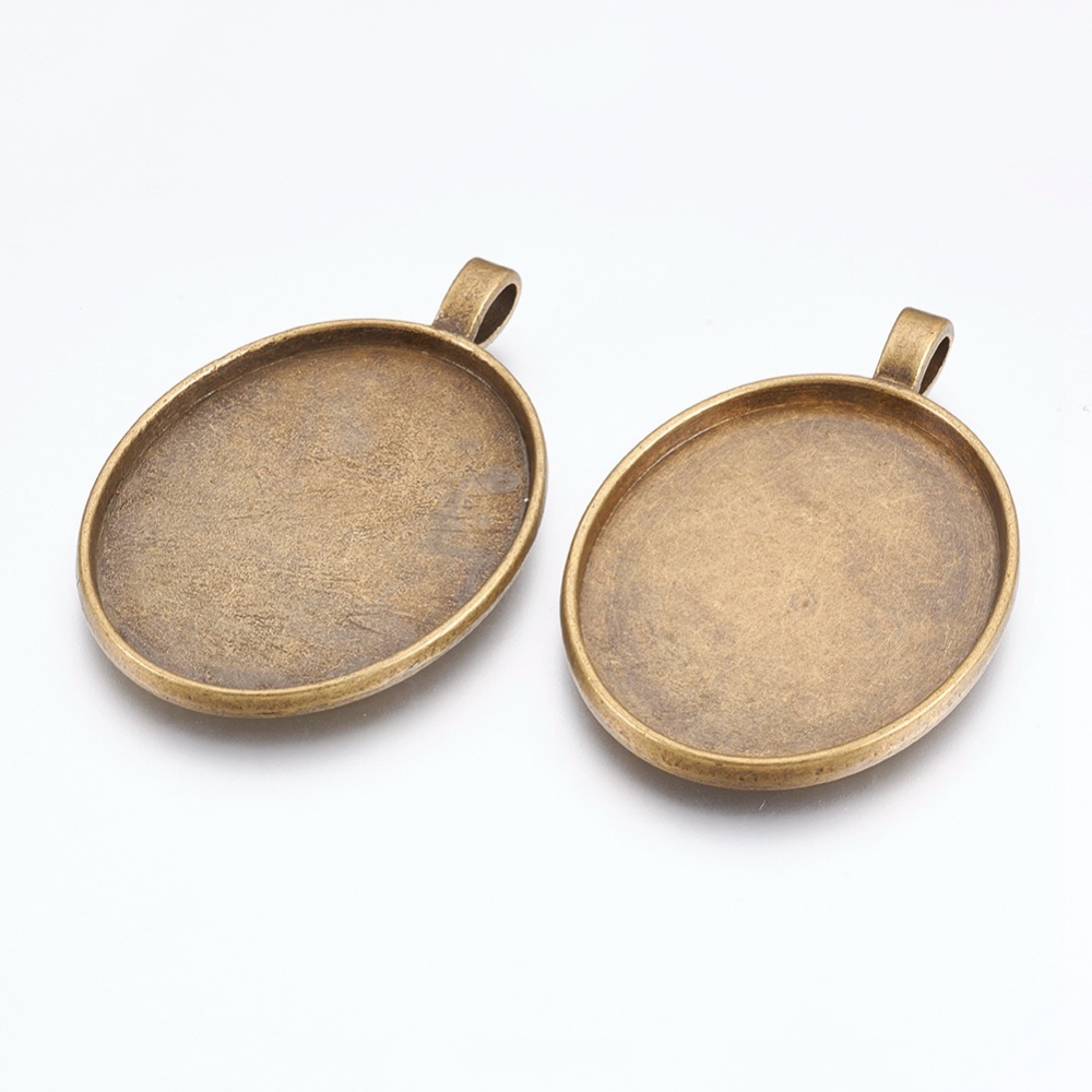 PandaHall Alloy Pendant Cabochon Settings, Lead Free & Nickel Free, Oval, Antique Bronze, Tray: 39.5x30mm; 50x32.5x3mm, Hole: 7mm Alloy Oval
