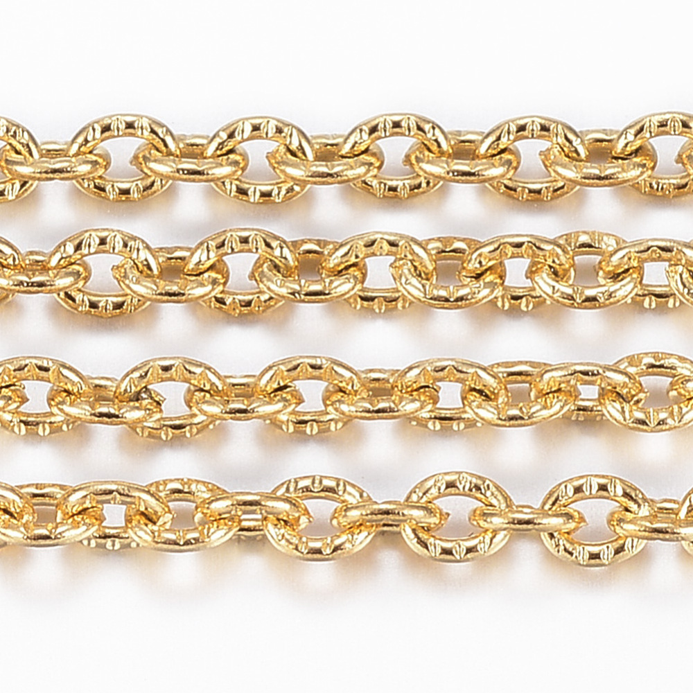 PandaHall 304 Stainless Steel Textured Cable Chains, with Spool, Unwelded, Golden, 3x2x0.6mm, about 10m/roll Stainless Steel