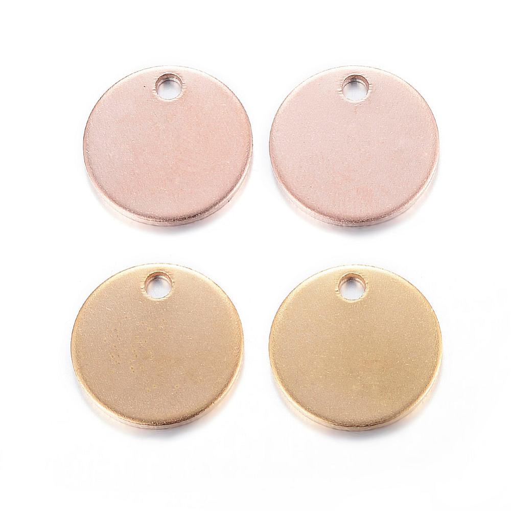 PandaHall 304 Stainless Steel Charms, Blank Stamping Tags, Smooth Surface, Flat Round, Mixed Color, 12x1mm, Hole: 2mm Stainless Steel Flat...