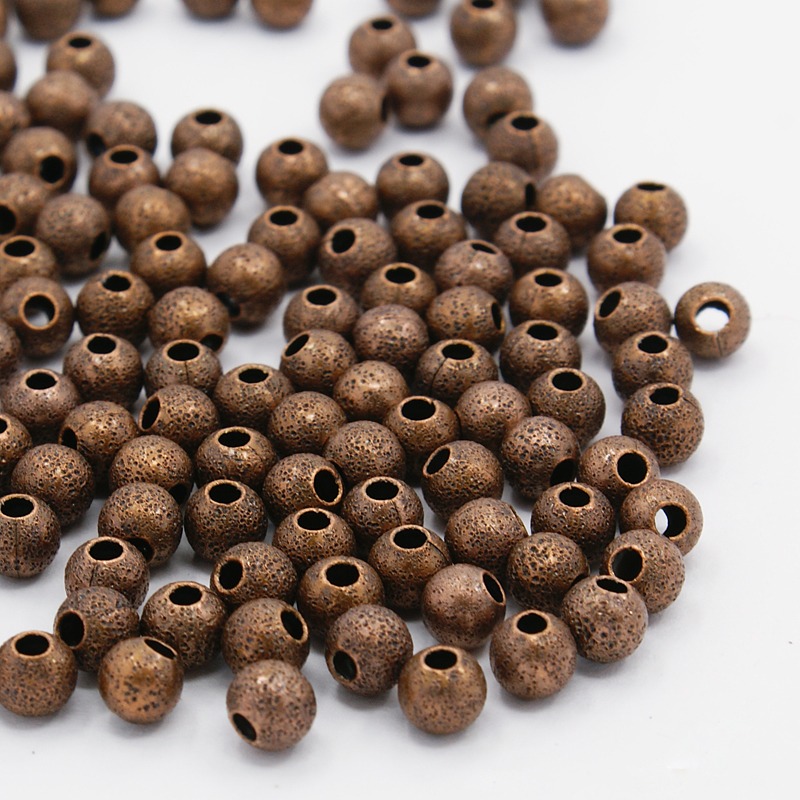 PandaHall 6MM Red Copper Round Spacer Brass Stardust beads, Nickel Free, hole: 1mm Iron Round