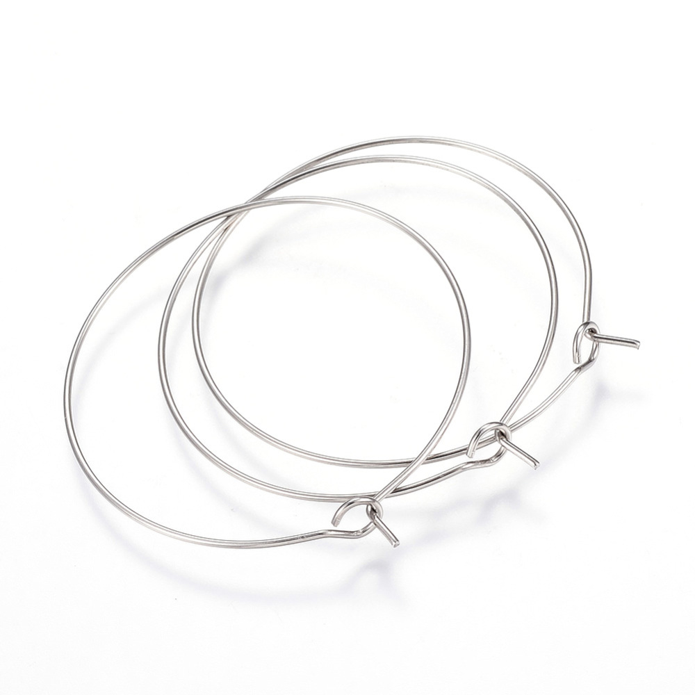 PandaHall 316L Stainless Steel Hoop Earring Findings, Wine Glass Charms Findings, Platinum, 40x35x0.8mm Stainless Steel