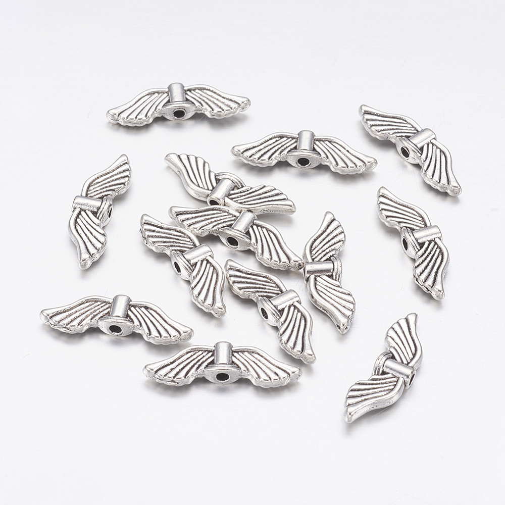 PandaHall Tibetan Silver Beads, Wing, Lead Free & Cadmium Free, Antique Silver, about 21mm long, 6.5mm wide, 2.5mm thick, hole: 1.5mm Alloy...