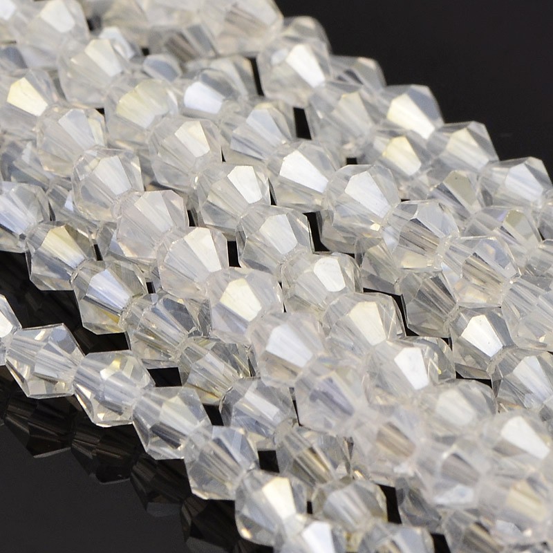 PandaHall Faceted Bicone Electroplate Glass Beads Strands, AB Color Plated, GhostWhite, 4x4.5mm, Hole: 1mm; about 121pcs/strand, 19.2"...