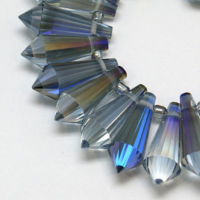 PandaHall Electroplate Glass Beads Strands, Half Rainbow Plated, Faceted, Drop, RoyalBlue, 21x8x8mm, Hole: 1mm Drop Blue