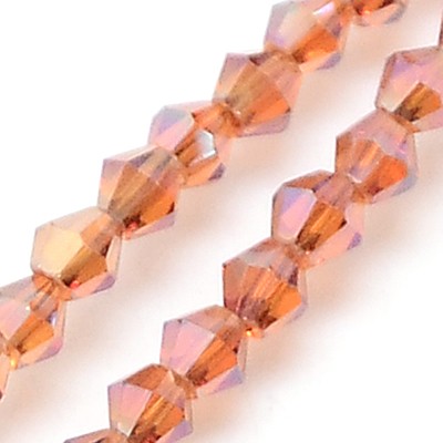 PandaHall Electroplate Glass Beads Strands, Full Plated, Faceted, Bicone, Orange, 3x3mm, Hole: 1mm; about 150pcs/strand, 13.8" Bicone Orange