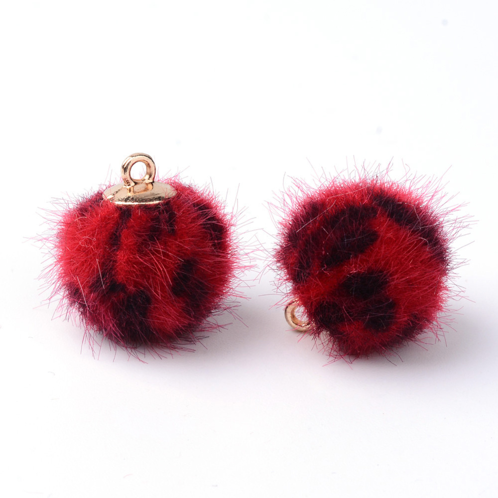 PandaHall Handmade Plush Cloth Fabric Covered Charms, Round, with Brass Findings, Golden, Red, 17.5~18x14.5~15mm, Hole: 1.5mm Cloth Round...