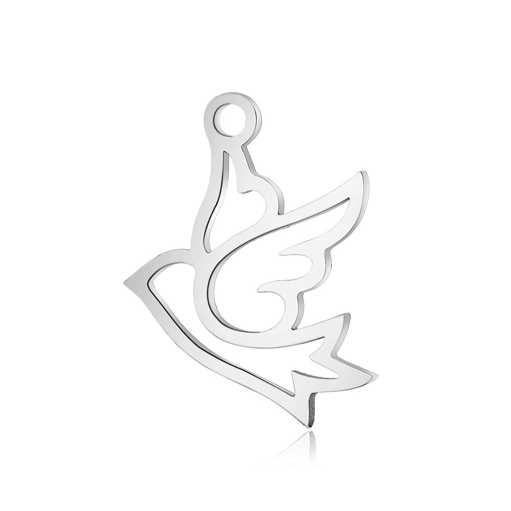 PandaHall 304 Stainless Steel Pendants, Bird, Stainless Steel Color, 17.6x13.2x1mm, Hole: 1.5mm Stainless Steel Bird