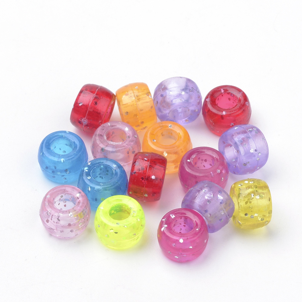 PandaHall Transparent Acrylic Beads, Glitter Beads, with Paillette Power, Rondelle, Mixed Color, 9x6mm, Hole: 3.5mm Acrylic Rondelle...