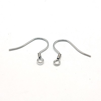 PandaHall 304 Stainless Steel Earring Hooks, Stainless Steel Color, 20x18mm, Pin: 0.7mm; Hole: 2mm Stainless Steel