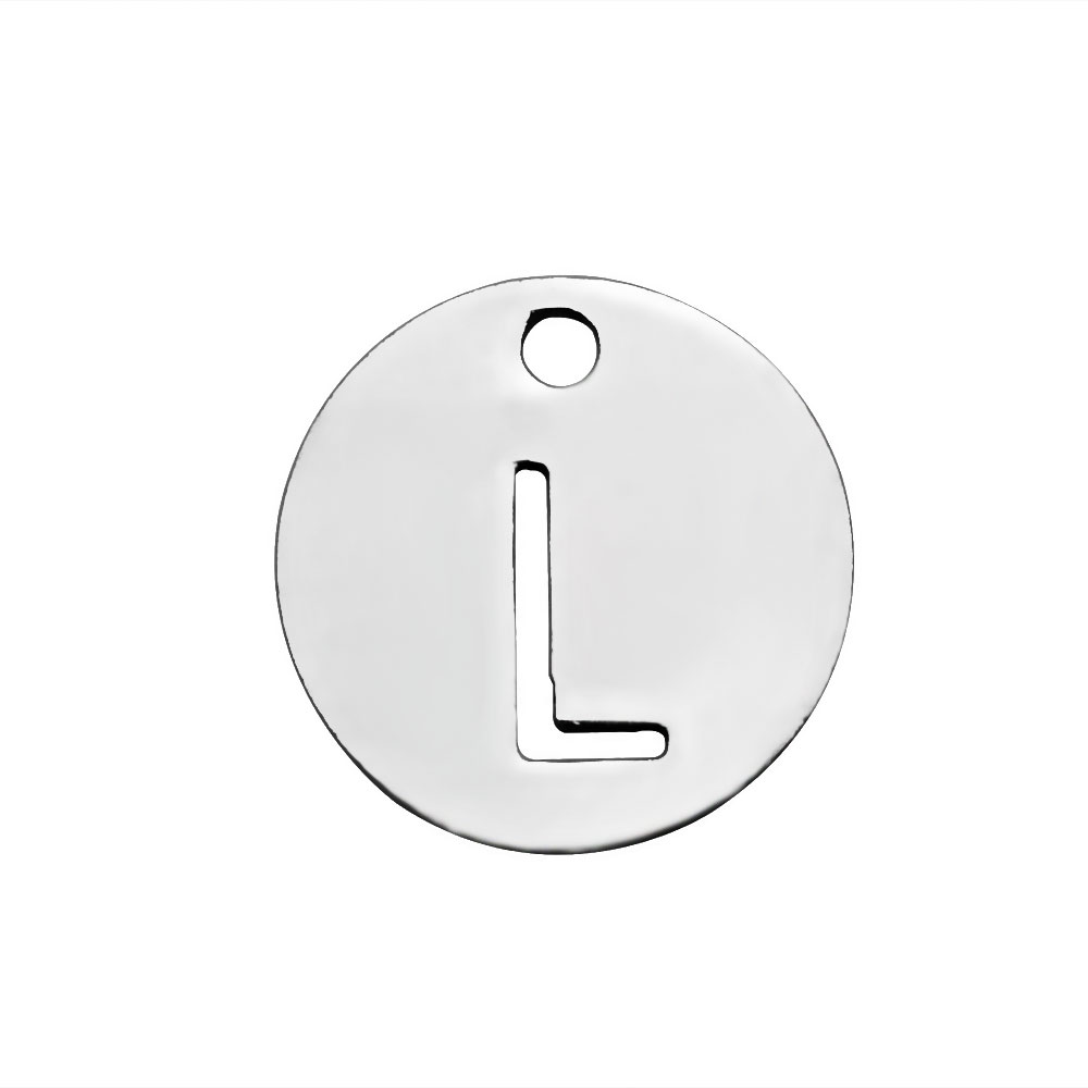PandaHall 304 Stainless Steel Charms, Flat Round with Letter, Stainless Steel Color, Letter.L, 12x1mm, Hole: 1.5mm Stainless Steel Flat...