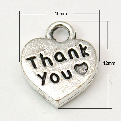 PandaHall Tibetan Style Pendants, Lead Free and Nickel Free, Heart with Thank You, Antique Silver, 12x10x2mm, Hole: 2mm Alloy Heart