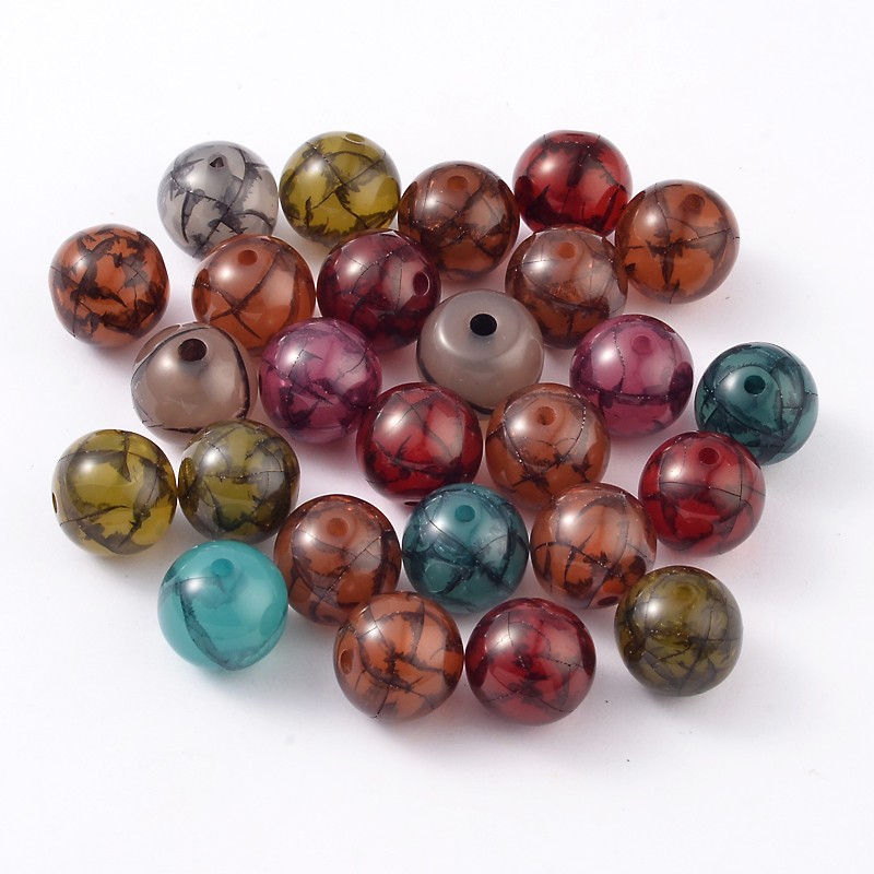 PandaHall Colorful Resin Beads, Translucent with Crackle Pattern, Round, Mixed Color, Size: about 18mm in diameter, hole: 2mm Resin Round...