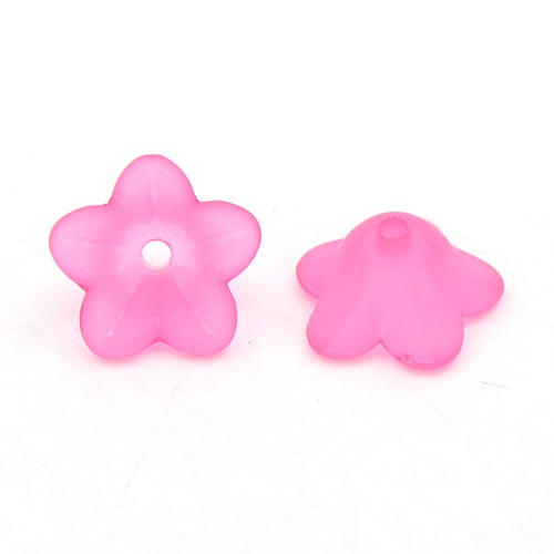 PandaHall Chunky HotPink Transparent Frosted Flower Acrylic Beads, about 13mm in diameter, 7mm thick, hole:1mm Acrylic Flower Pink