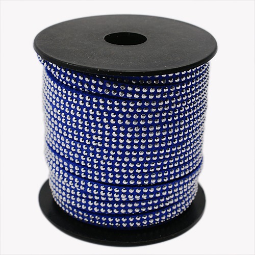 PandaHall 2 Row Platinum Aluminum Studded Korea Faux Suede Cord, Faux Suede Lace, Blue, 5x2mm; about 20yards/roll Suede Blue