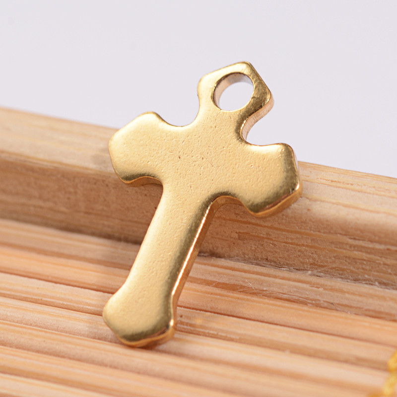 PandaHall 304 Stainless Steel Charms, Cross, Golden, 15x10x1mm, Hole: 2mm Stainless Steel Cross