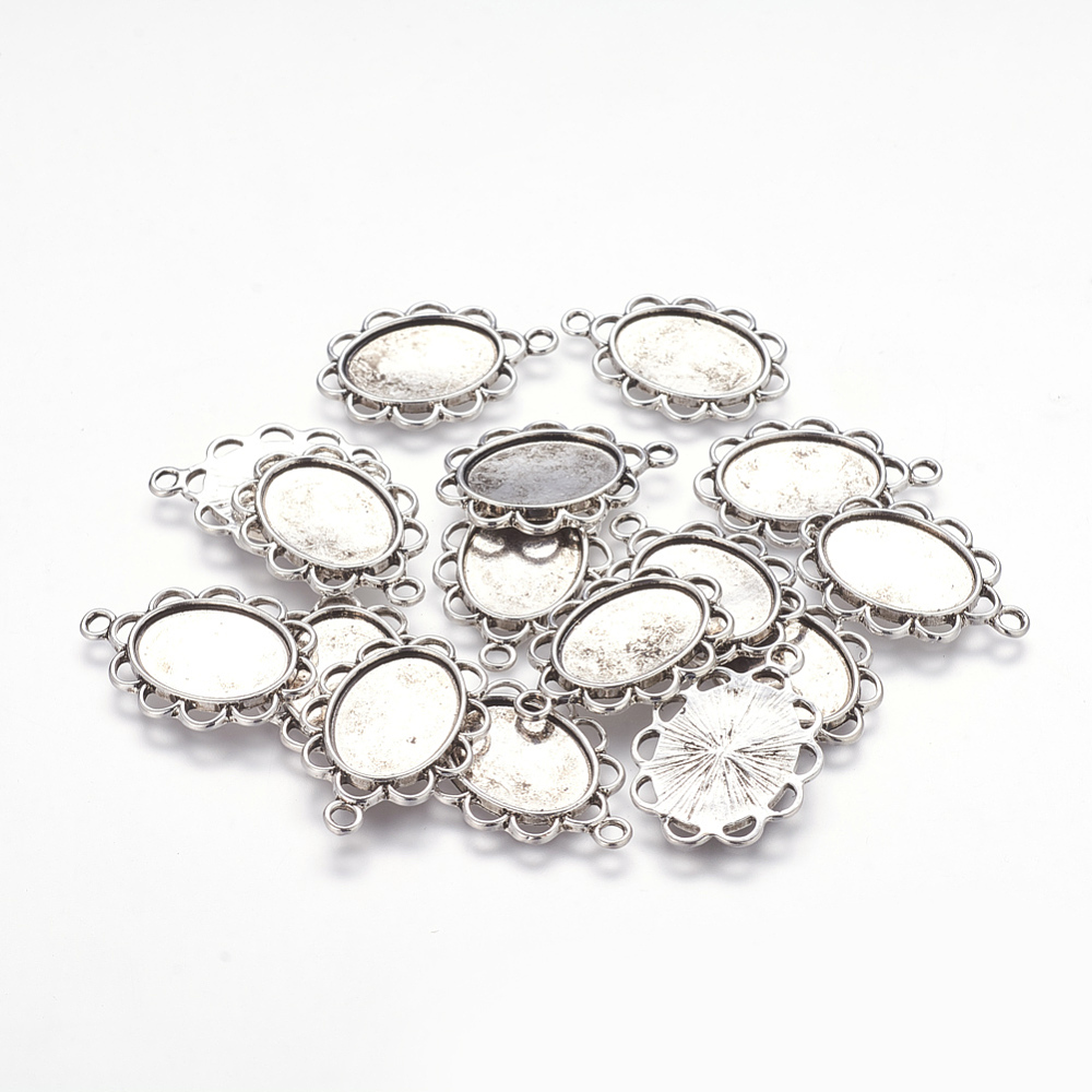 PandaHall Zinc Alloy Pendant Cabochon Settings, Oval, Antique Silver, 29x20x2mm, Hole: 2mm; Tray: 13x18mm Alloy Oval