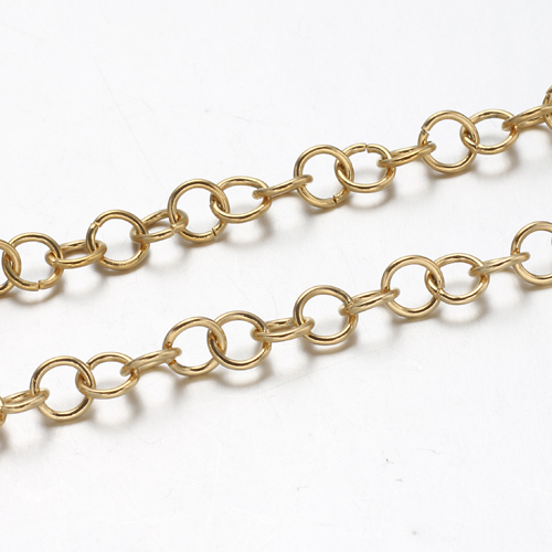 PandaHall 304 Stainless Steel Rolo Chains, Unwelded, Golden, 5x0.8mm Stainless Steel