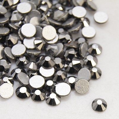 PandaHall Glass Flat Back Rhinestone, Grade A, Back Plated, Faceted, Half Round, Hematite, 4.6~4.8mm Glass Rhinestone Half Round