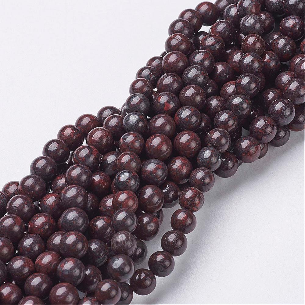 PandaHall Gemstone Beads Strands, Brecciated Jasper, Round, about 6mm in diameter, hole: about 0.8mm, 15~16" Rhodonite Round Red