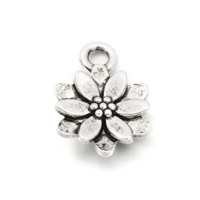 PandaHall Tibetan Style Alloy Flower Charms, Lead Free, Antique Silver, 14x10x3mm, Hole: 0.5mm Alloy Flower