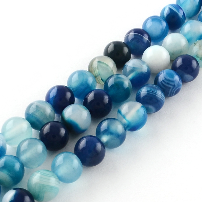 PandaHall Dyed Natural Striped Agate/Banded Agate Round Bead Strands, DodgerBlue, 6mm, Hole: 1mm; about 62pcs/strand, 15.7" Banded Agate...