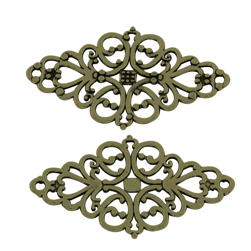 PandaHall Tibetan Style Alloy Rhombus Filigree Joiners Links, Lead Free & Nickel Free, Antique Bronze, 42x25x1mm, Hole: 2mm Alloy Rhombus