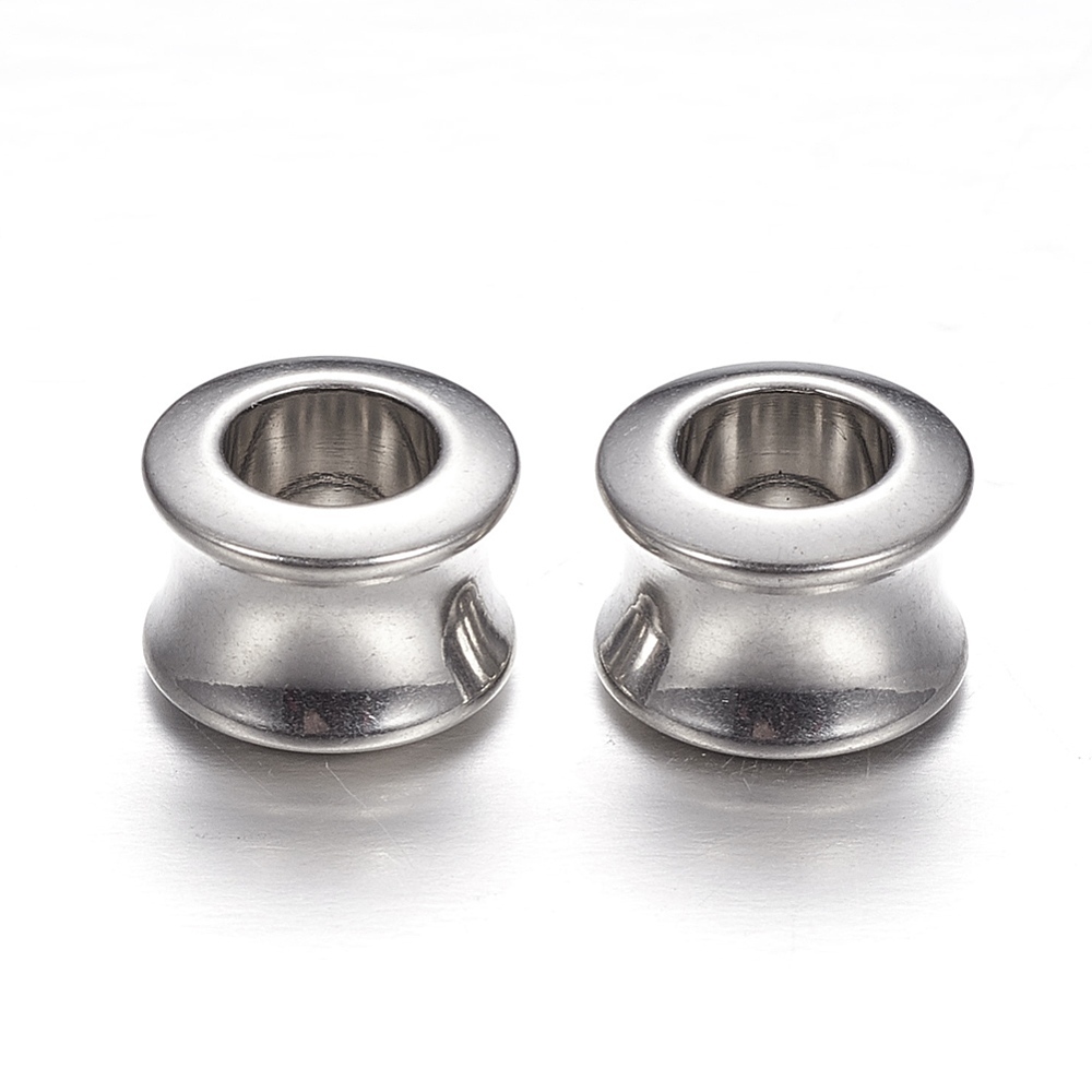 PandaHall 304 Stainless Steel Beads, Large Hole Beads, Column, Stainless Steel Color, 11x8mm, Hole: 6mm Stainless Steel Column