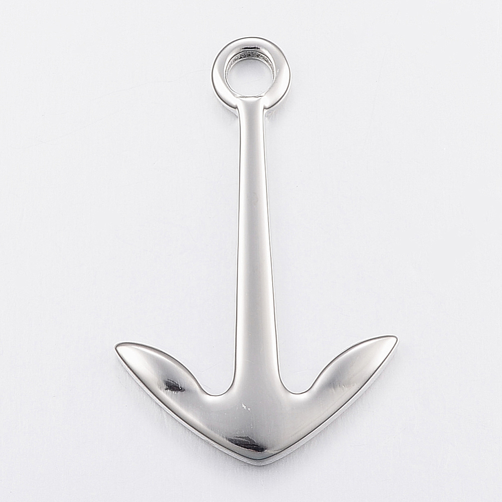PandaHall Smooth Surface 304 Stainless Steel Pendants, Anchor, Stainless Steel Color, 38x24.5x3mm, Hole: 4.5mm Stainless Steel Anchor & Helm