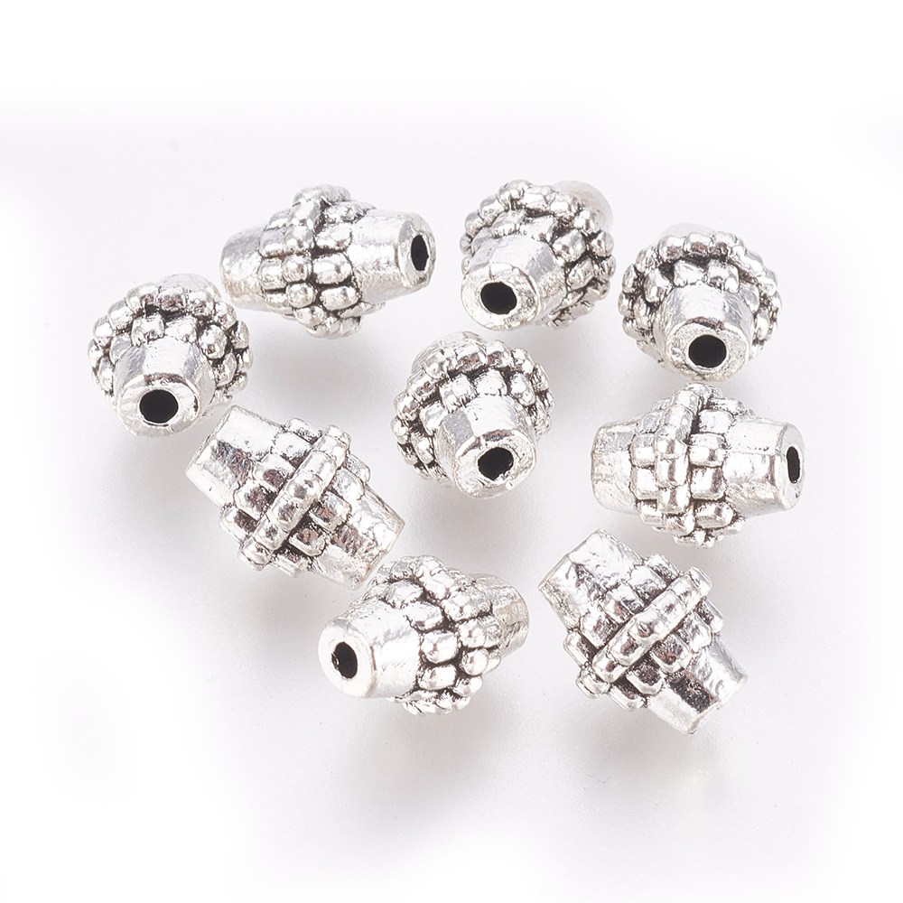 PandaHall Tibetan Silver Beads, Lead Free & Cadmium Free, Bicone, Antique Silver, about 8mm in diameter, 10mm long, hole: 2mm Alloy Bicone