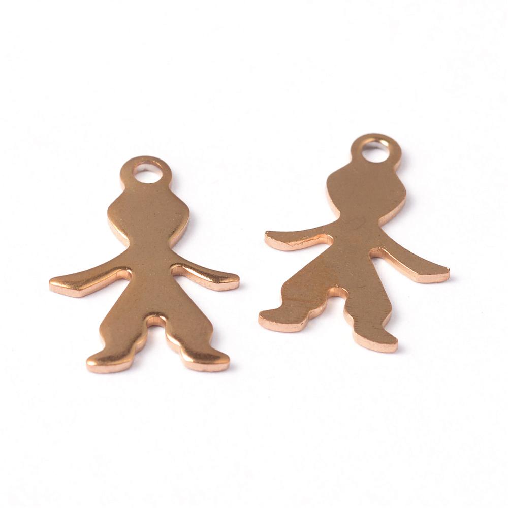PandaHall 304 Stainless Steel Pendants, Kids Silhouette Pendants, Golden, 16x11x0.8mm, Hole: 1.5mm Stainless Steel Human