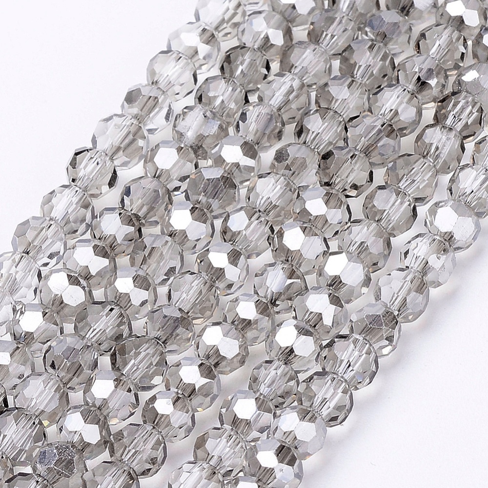 PandaHall Glass Beads Strands, Faceted, Round, Gainsboro, 4mm, Hole: 1mm; about 100pcs/strand, 13.7" Glass Round Gray