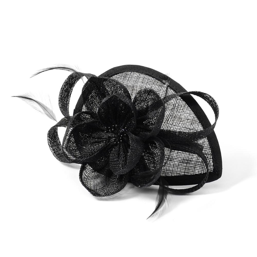 PandaHall Elegant Black Fascinators UK for Weddings, Flower Organza with Feather, 120mm Cloth Black