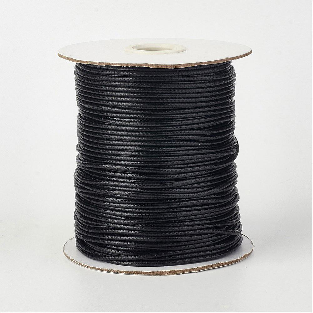 PandaHall Environmental Korean Waxed Polyester Cord, Black, 3mm; about 50yards/roll(45.72m/roll) Waxed Polyester Cord Black