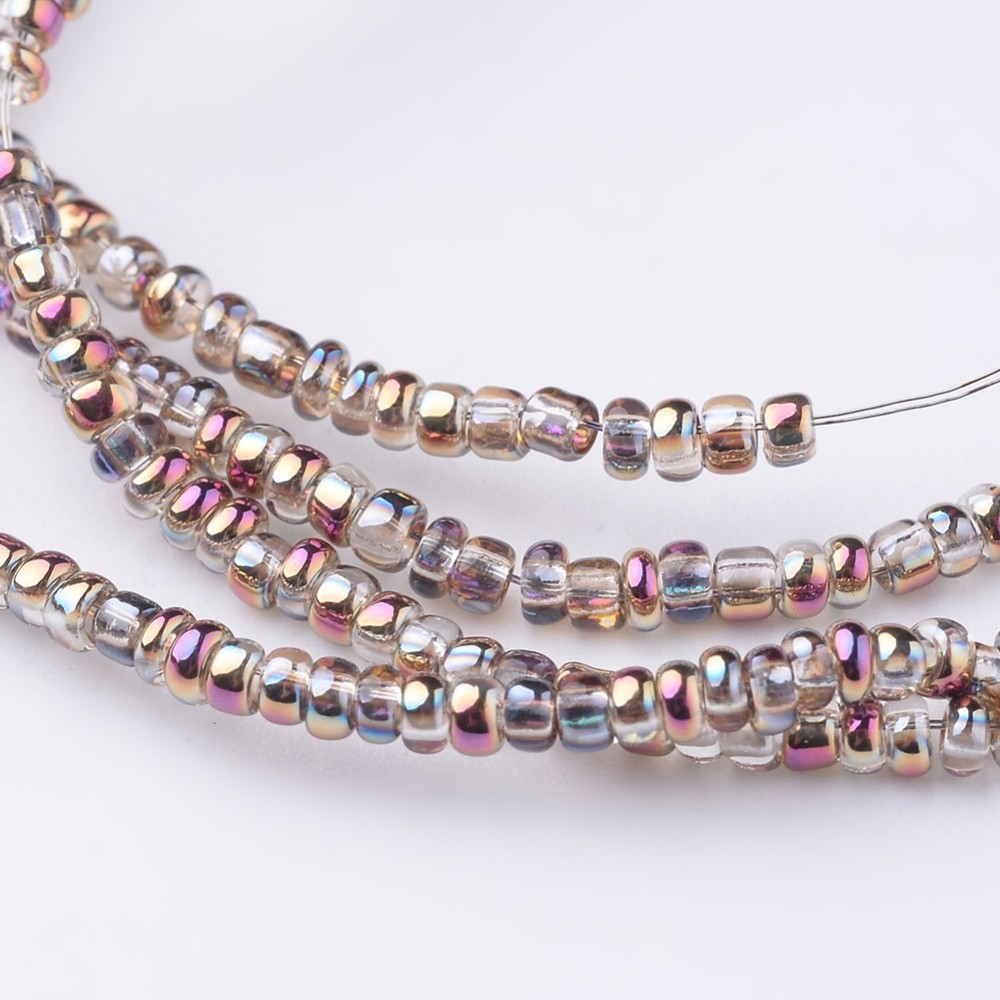 PandaHall Electroplate Glass Beads Strands, Rondelle, Purple, 2x1mm, Hole: 0.5mm; about 480pcs/strand, 18.8" Glass Rondelle Purple