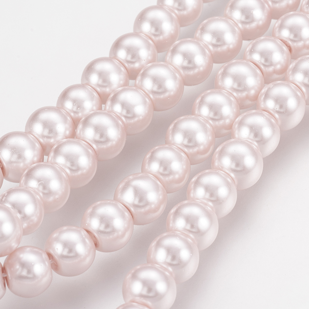 PandaHall Glass Pearl Beads Strands, Pearlized, Round, LavenderBlush, Size: about 10mm in diameter, hole: 1mm Glass Round Pink