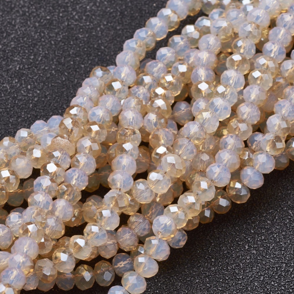 PandaHall Electroplate Opal Glass Beads Strands, Half Plated, Faceted, Rondelle, Gold, 4x3mm, Hole: 1mm; 140pcs/strand, 16.5" Glass Rondelle...