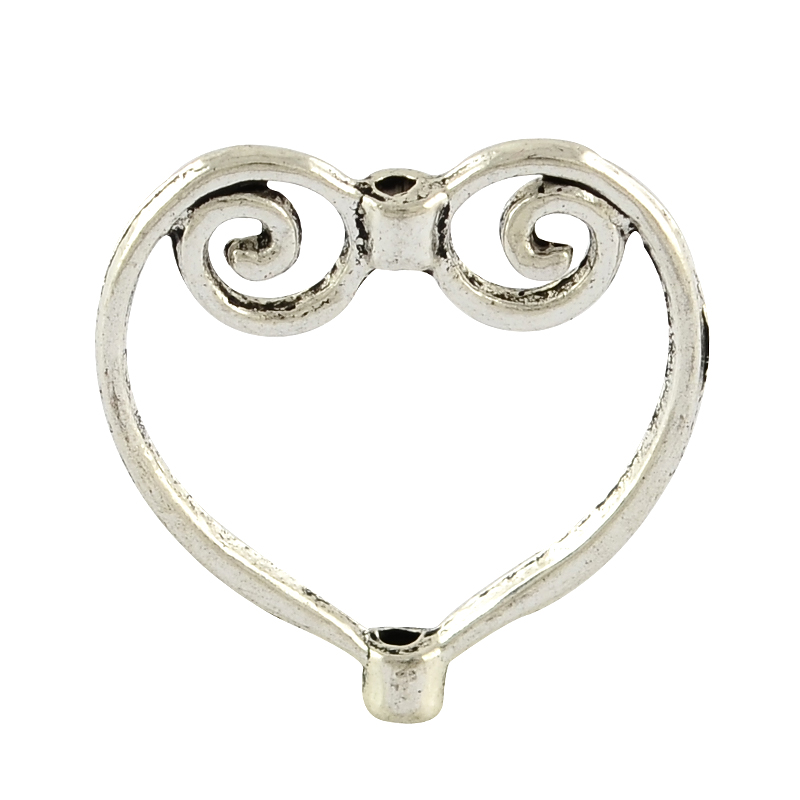 PandaHall Tibetan Style Alloy Bead Frames, Heart, Cadmium Free & Nickel Free & Lead Free, Antique Silver, 20x20x3mm, Hole: 1mm Alloy Heart