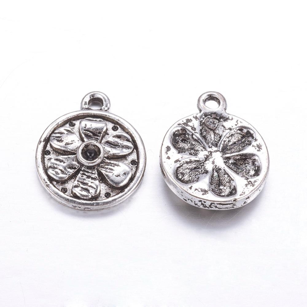 PandaHall Flat Round Alloy Pendant Rhinestone Settings, Antique Silver, about 16mm in diameter, hole: 2mm Alloy Round