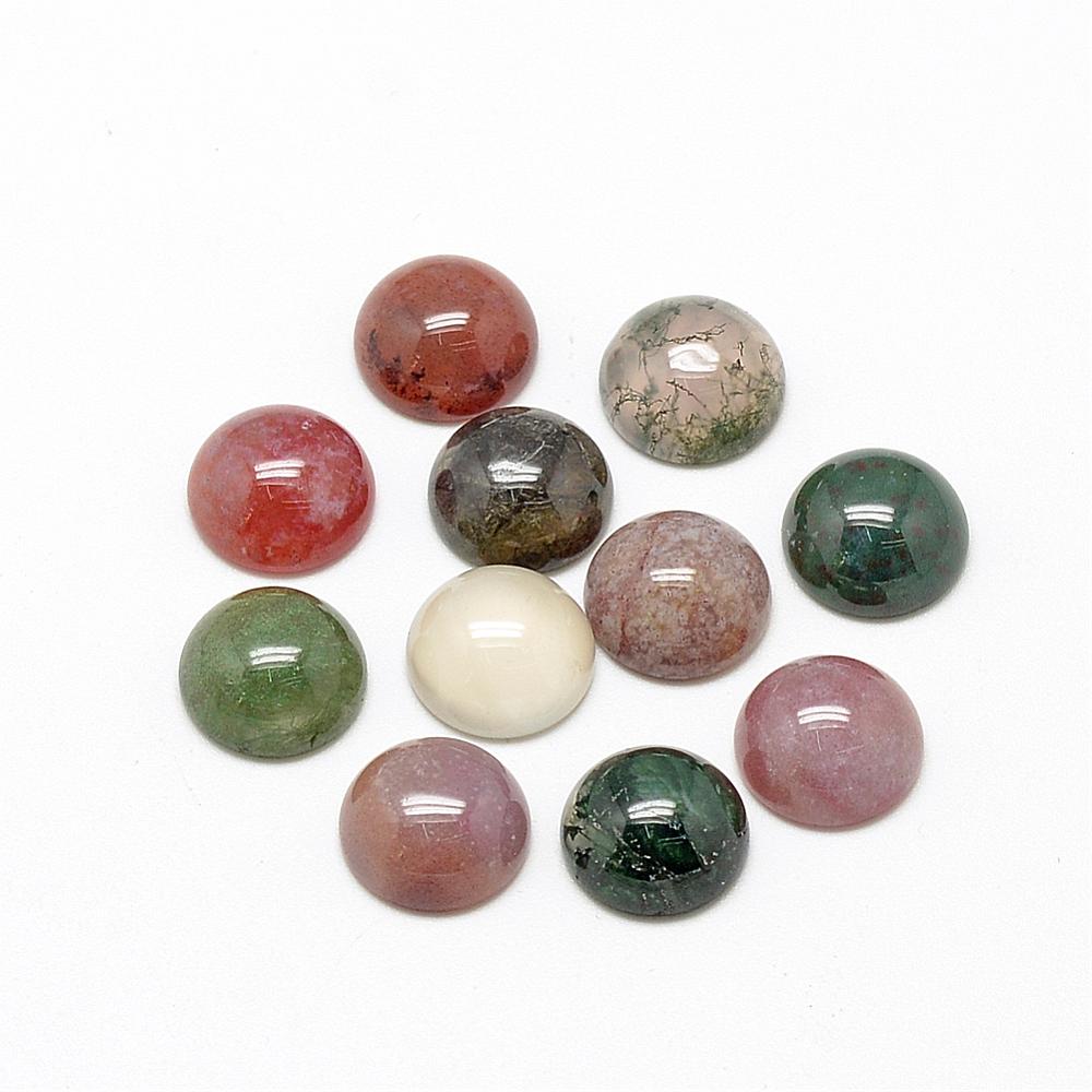 PandaHall Natural Indian Agate Cabochons, Half Round/Dome, SeaGreen, 12x5mm Indian Agate Half Round Green