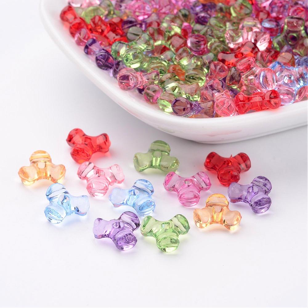 PandaHall Transparent Acrylic Plastic Tri Beads for Christmas Ornaments Making, Assorted Colors, about 10mm wide, 10mm long, hole: 2mm...