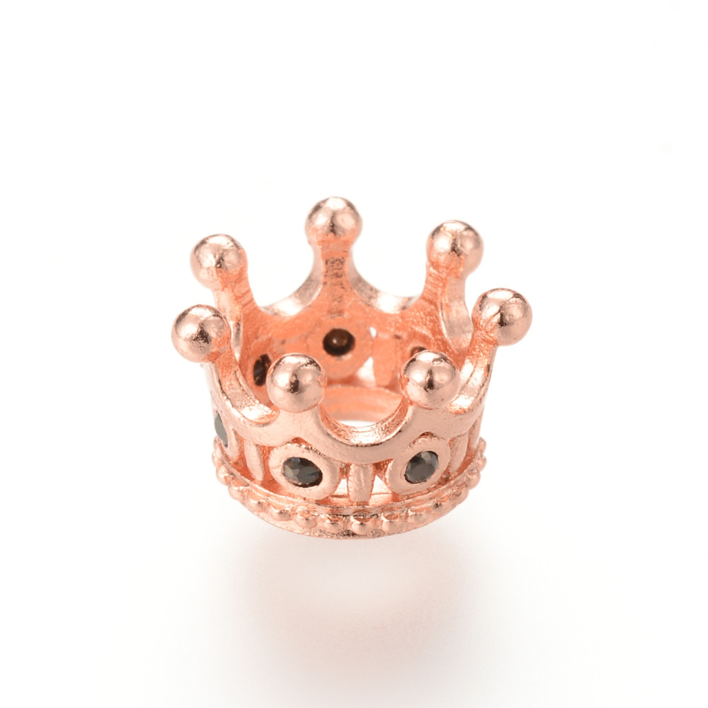 PandaHall Brass Micro Pave Cubic Zirconia Beads, Crown, Rose Gold, 11x7mm, Hole: 6mm Brass+Cubic Zirconia Crown